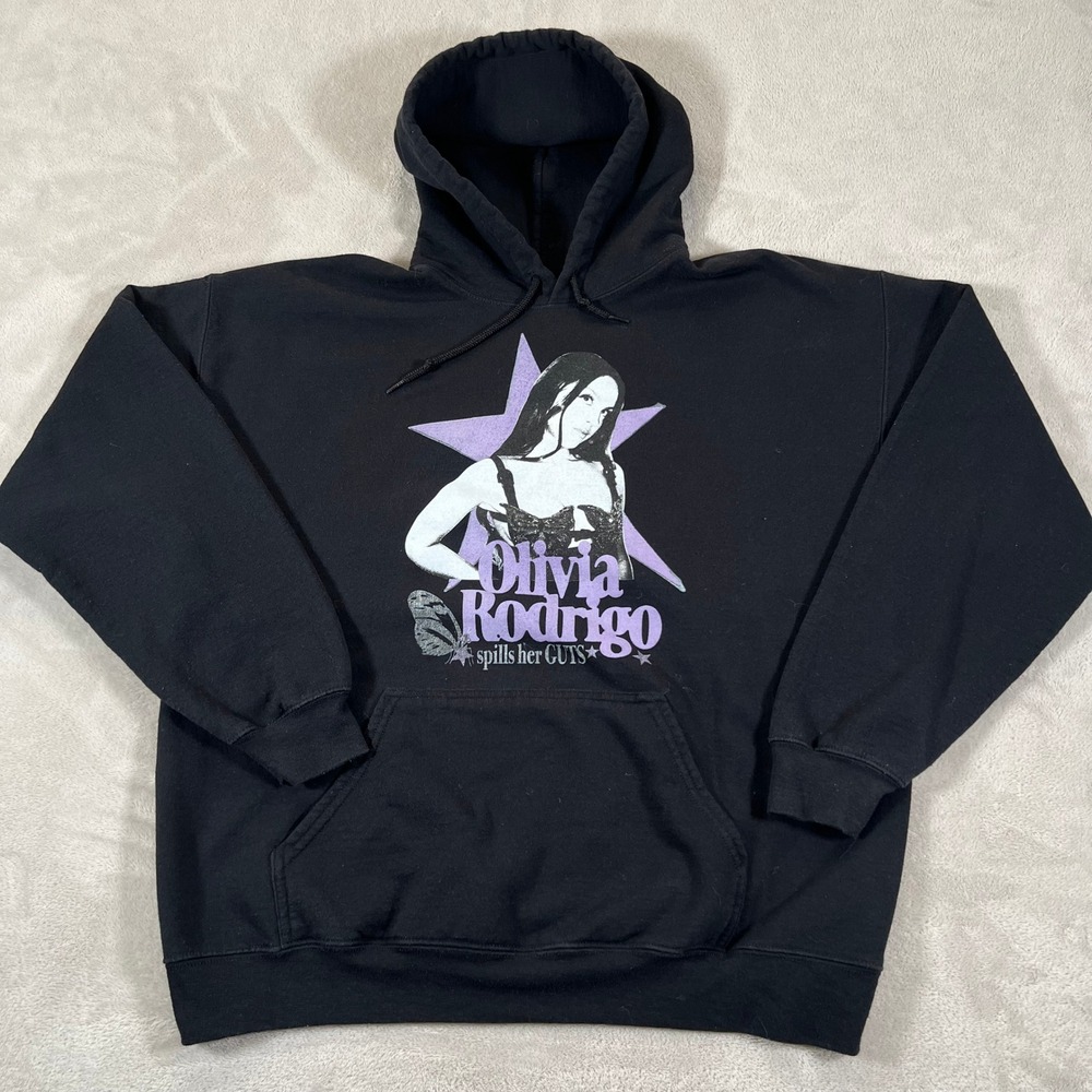 Olivia Rodrigo GUTS Tour Hoodie Womens Size Large Black Graphic Print Sweatshirt